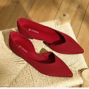 Vivaia Melia Pointed-Toe Striped Bellet Flat In Ruby Size 9.5 NWOT